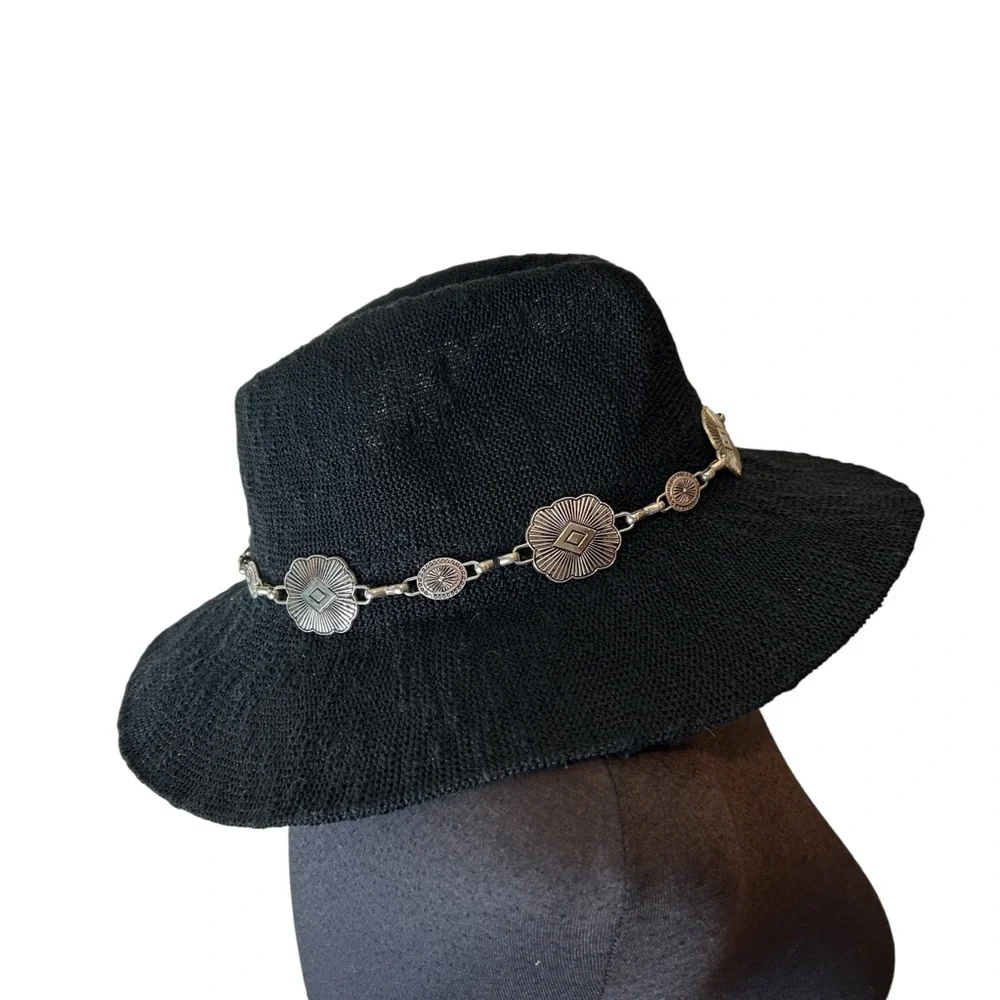 Black Floppy Hat with Silver Metal Accents + Belt Detail